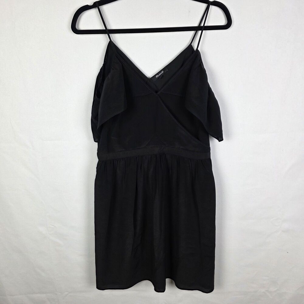 Madewell Black 100% Silk Cold Shoulder‎ Wrap Mini Dress G8427 Size 8